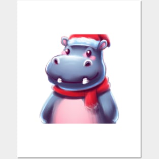 Cute Hippopotamus Drawing Posters and Art